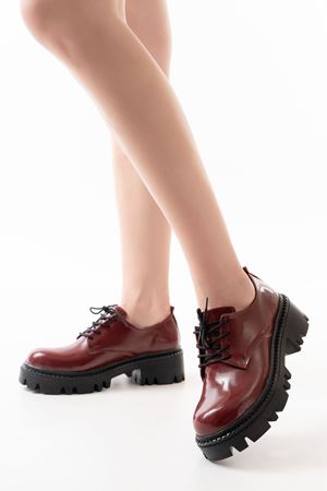 868-754 Бордовый лакированная кожа на шнуровке Повседневные лоферы с высокой подошвой