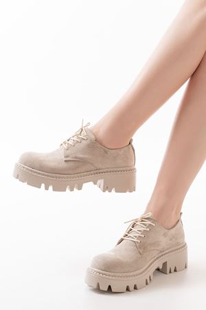 868-754 Beige Suede Повседневные туфли на шнуровке с высокой подошвой