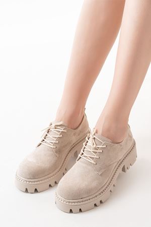 868-754 Beige Suede Повседневные туфли на шнуровке с высокой подошвой