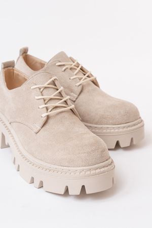 868-754 Beige Suede Повседневные туфли на шнуровке с высокой подошвой
