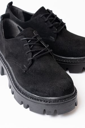 868-754 Черная замша на шнуровке повседневные лоферы на высокой подошве