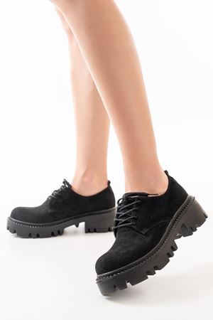 868-754 Черная замша на шнуровке повседневные лоферы на высокой подошве