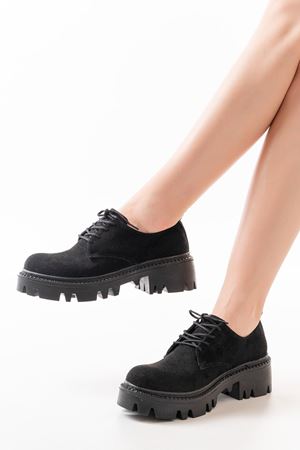 868-754 Черная замша на шнуровке повседневные лоферы на высокой подошве