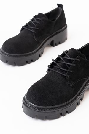 868-754 Черная замша на шнуровке повседневные лоферы на высокой подошве