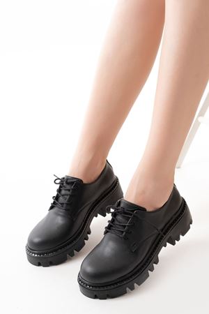 868-754 Черные лоферы на шнуровке Повседневные туфли с высокой подошвой