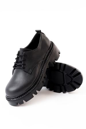 868-754 Черные лоферы на шнуровке Повседневные туфли с высокой подошвой