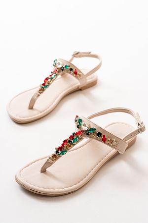 152-1110 Beige Multi Stone Flip Flop Women's Sandals