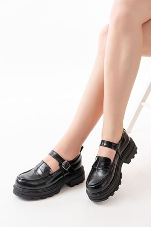 745-771 Черные лакированные кожаные повседневные туфли с высокой подошвой