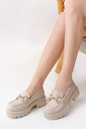 745-773 Бежевый повседневный лофер на высокой подошве