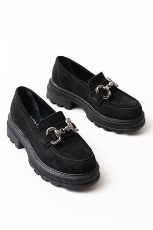 745-773 Черные Замшевые Повседневные Туфли Лоферы на Высокой Подошве