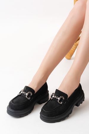 745-773 Черные Замшевые Повседневные Туфли Лоферы на Высокой Подошве