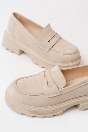 746-759 Beige Suede Повседневные Туфли с Высокой Подошвой Лоферы