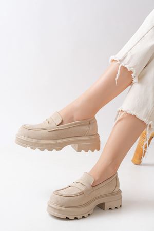 746-759 Beige Suede Повседневные Туфли с Высокой Подошвой Лоферы