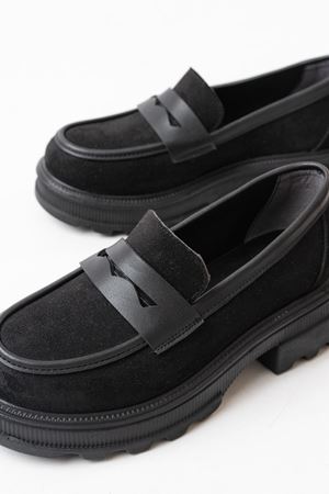 746-759 Black Suede Повседневные Туфли с Высокой Подошвой Лоферы