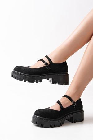 868-756 Черная замша Повседневная Обувь с Высокой Подошвой Лоферы