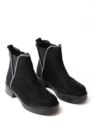 02-02 Black Suede Stone Аксессуары Эластичные Женские Сапоги