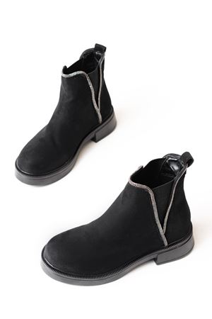 02-02 Black Suede Stone Аксессуары Эластичные Женские Сапоги