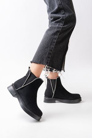 02-02 Black Suede Stone Аксессуары Эластичные Женские Сапоги