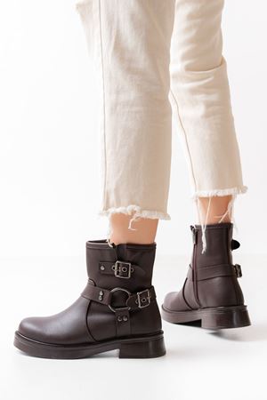 02-2013 Повседневные женские сапоги на молнии с коричневой пряжкой