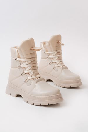 ASM-083 Бежевые водонепроницаемые женские зимние сапоги на шнуровке