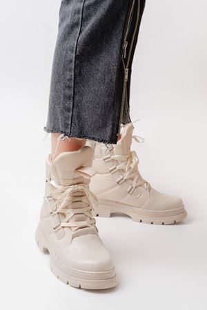 ASM-083 Бежевые водонепроницаемые женские зимние сапоги на шнуровке