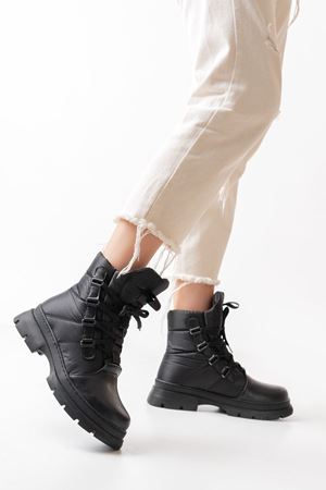 ASM-083 Черные водонепроницаемые женские зимние сапоги на шнуровке