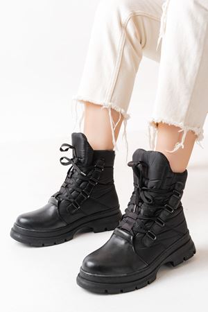 ASM-083 Черные водонепроницаемые женские зимние сапоги на шнуровке