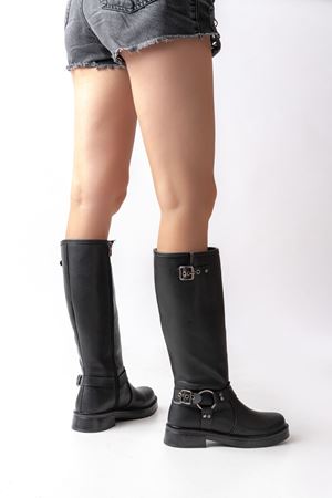 02-312 Черные женские сапоги с пряжкой и застежкой-молнией
