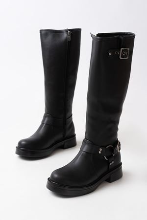 02-312 Черные женские сапоги с пряжкой и застежкой-молнией