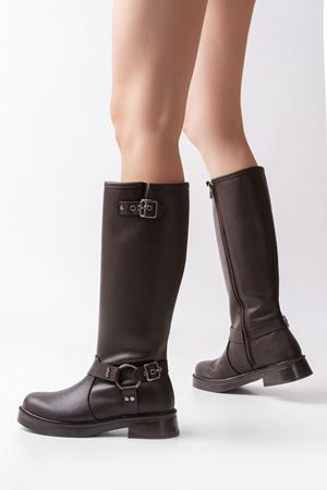 02-312 Сапоги повседневные женские на молнии с коричневой пряжкой