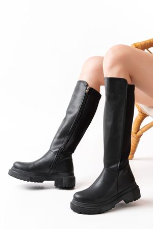 812-305 Черные Повседневные Женские Сапоги на Длинной Молнии