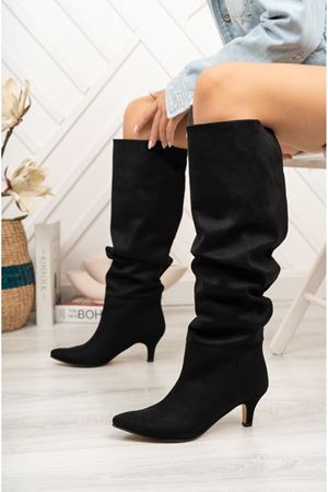 SR-2001 Черные замшевые мехи на шпильке повседневные женские сапоги