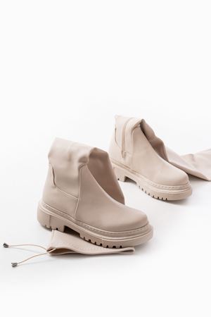 812-2194 Бежевая молния Гольф над коленом Носки на шнуровке Повседневные женские сапоги