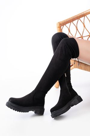 812-2194 черная замша молния до колена выше колена носки на шнуровке повседневные женские сапоги