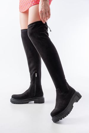 812-2194 черная замша молния до колена выше колена носки на шнуровке повседневные женские сапоги