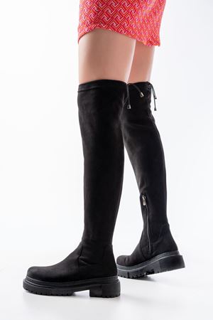 812-2194 черная замша молния до колена выше колена носки на шнуровке повседневные женские сапоги