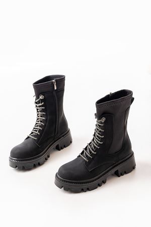 868-2006 Черный Изумруд Плоский Каблук Шнуровка Женские Сапоги на Молнии