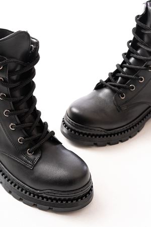 2051-298 Black Skin Flat Heels Шнуровка Эластичные женские сапоги