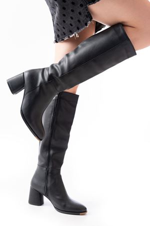 RS-2432 Черные повседневные женские сапоги на каблуке на молнии