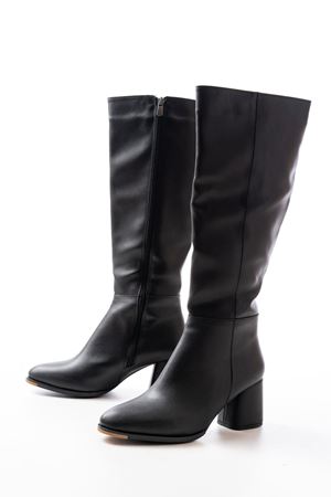 RS-2432 Черные повседневные женские сапоги на каблуке на молнии