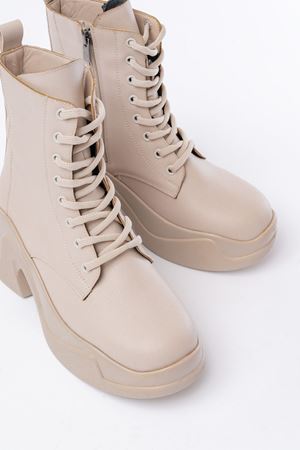 FZ-2550 Бежевая женские сапоги на молнии на высокой подошве на шнуровке