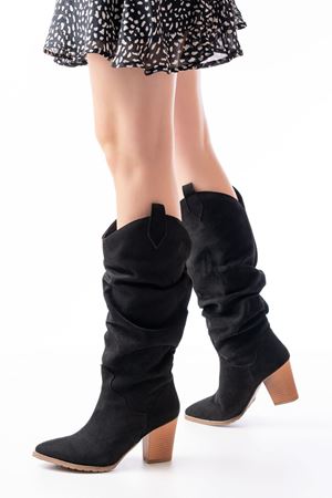 LS-1884 Черные замшевые повседневные женские сапоги