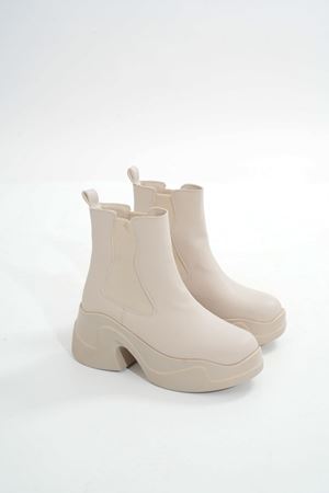 FZ-2400 Бежевые резиновые женские сапоги на высокой подошве