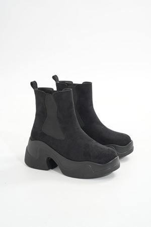 FZ-2400 Черные замшевые женские сапоги на высокой подошве на резинке