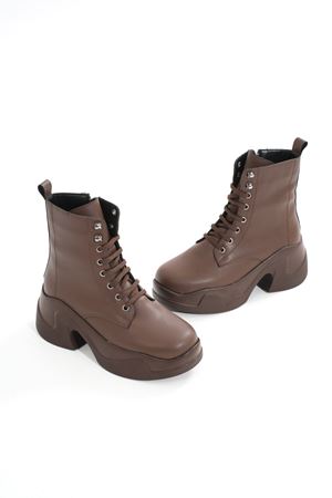 FZ-2550 Коричневые женские ботинки на высокой подошве на шнуровке на молнии