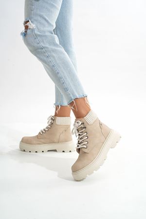 LMÇ-2045 бежевая замша на толстой подошве женские повседневные сапоги