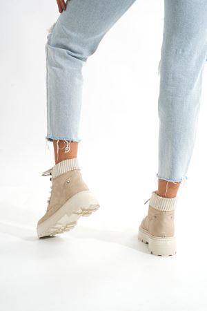 LMÇ-2045 бежевая замша на толстой подошве женские повседневные сапоги