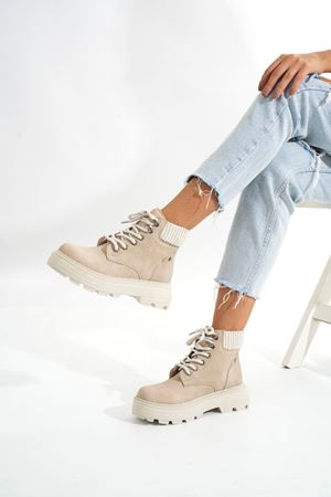 LMÇ-2045 бежевая замша на толстой подошве женские повседневные сапоги