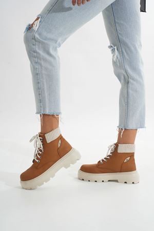 LMÇ-2045 Коричневая замша на шнуровке на толстой подошве женские повседневные сапоги