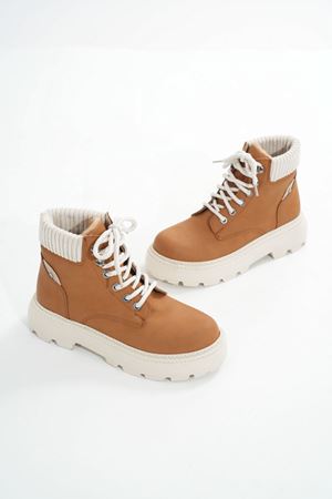 LMÇ-2045 Коричневая замша на шнуровке на толстой подошве женские повседневные сапоги